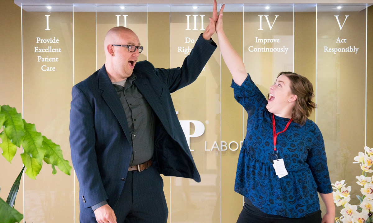 Josh Cowley-Maddocks in Product Management and Emily Shelley in Client Services remind ARUP employees to celebrate our success in keeping our clients happy